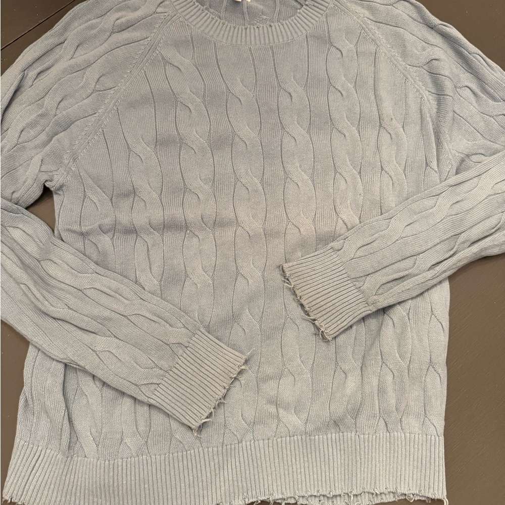 Minnie Rose Light Blue Cable Knit Sweater